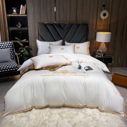 91家纺网 家纺一手货源 找家纺 安妮家居 2021新款皇冠100s长绒棉四件套 轻奢白
