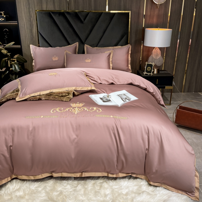 91家纺网 家纺一手货源 找家纺 安妮家居 2021新款皇冠100s长绒棉四件套 豆沙粉