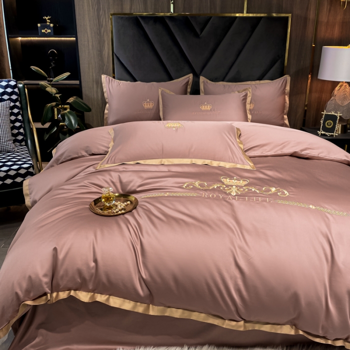 91家纺网 家纺一手货源 找家纺 安妮家居 2021新款皇冠100s长绒棉四件套 豆沙粉