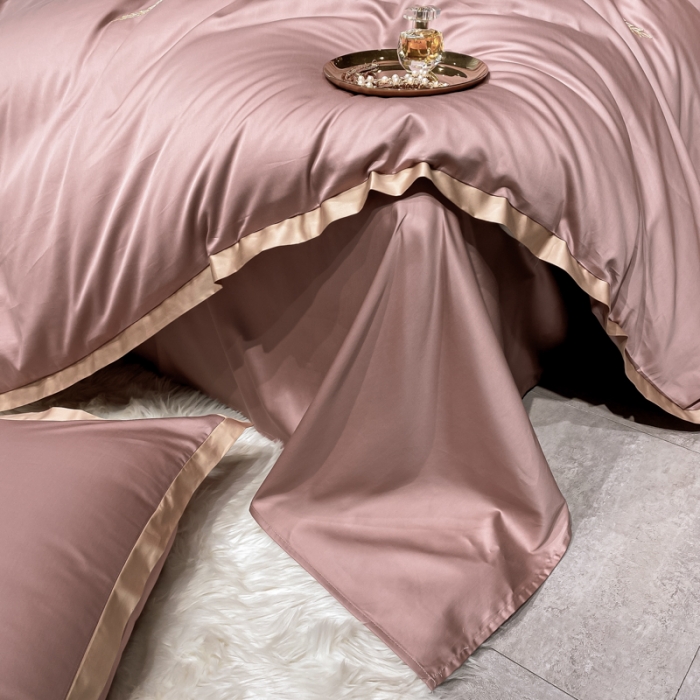 91家纺网 家纺一手货源 找家纺 安妮家居 2021新款皇冠100s长绒棉四件套 豆沙粉