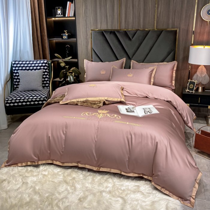 91家纺网 家纺一手货源 找家纺 安妮家居 2021新款皇冠100s长绒棉四件套 豆沙粉