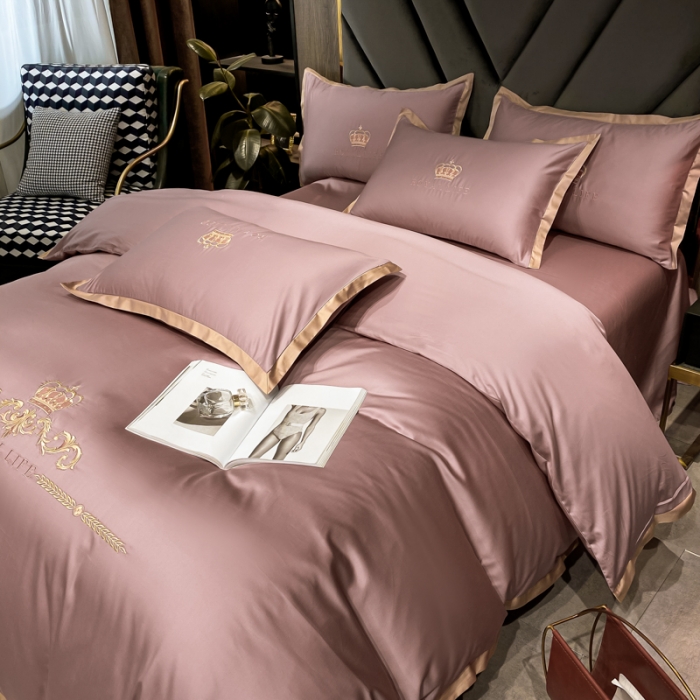 91家纺网 家纺一手货源 找家纺 安妮家居 2021新款皇冠100s长绒棉四件套 豆沙粉