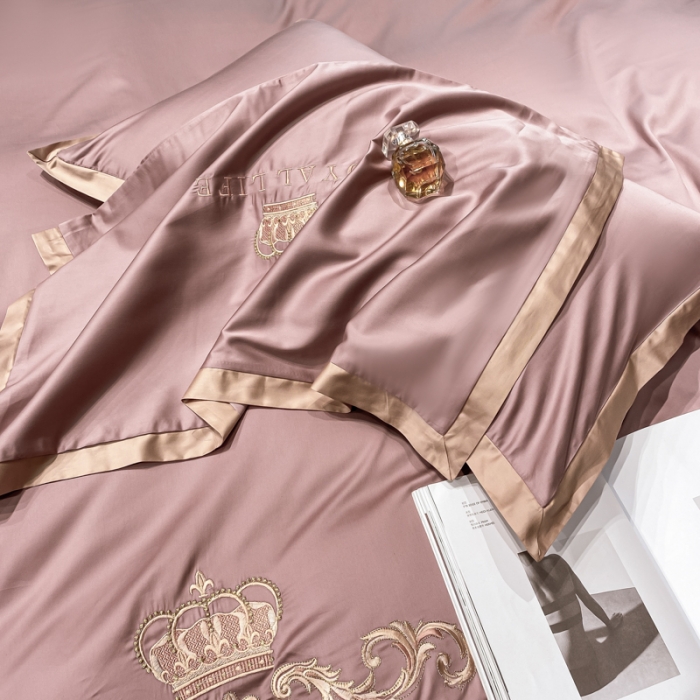 91家纺网 家纺一手货源 找家纺 安妮家居 2021新款皇冠100s长绒棉四件套 豆沙粉