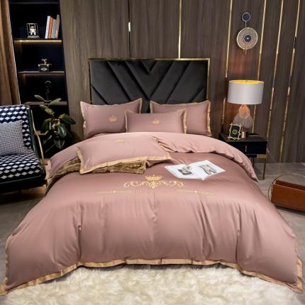 安妮家居 2021新款皇冠100s长绒棉四件套 豆沙粉