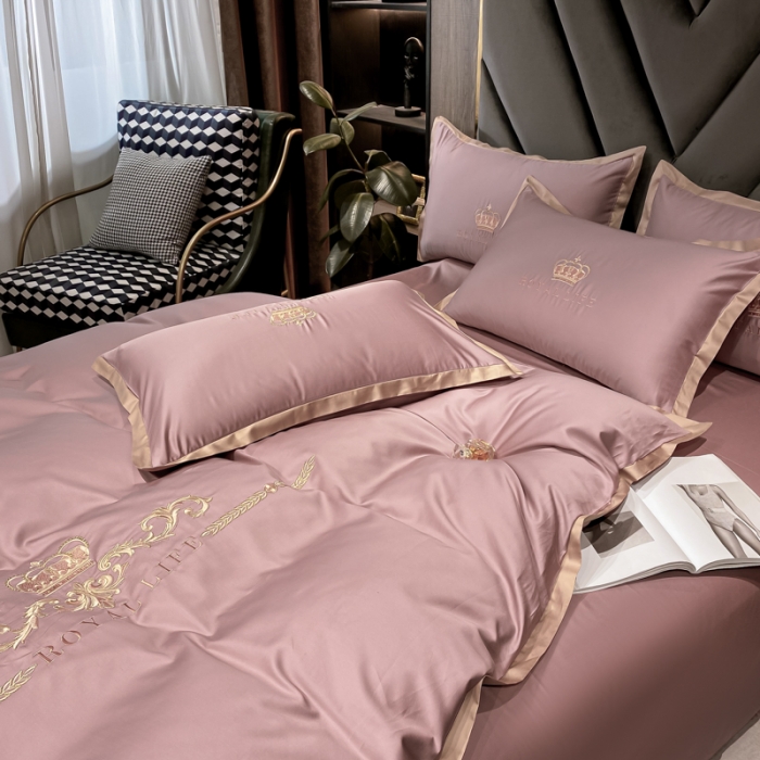 91家纺网 家纺一手货源 找家纺 安妮家居 2021新款皇冠100s长绒棉四件套 豆沙粉