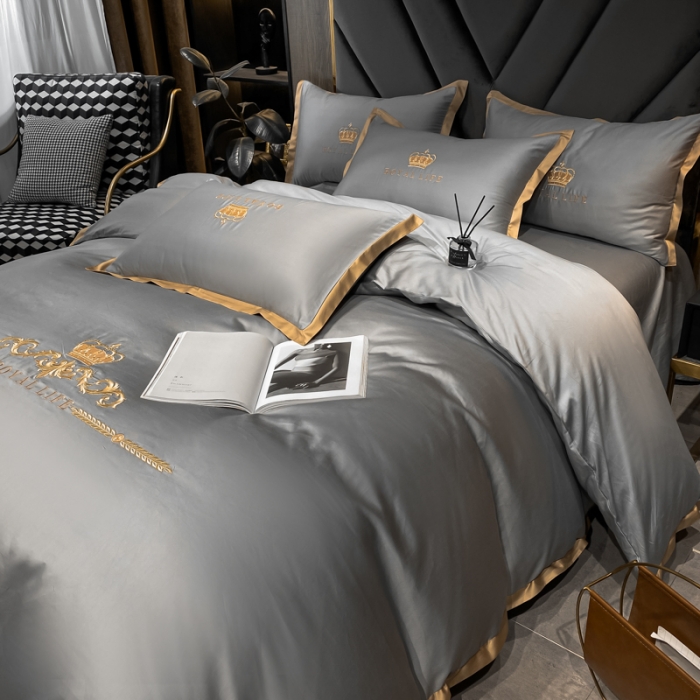 91家纺网 家纺一手货源 找家纺 安妮家居 2021新款皇冠100s长绒棉四件套 高级灰