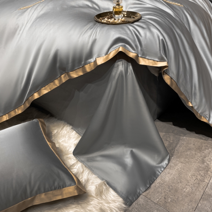 91家纺网 家纺一手货源 找家纺 安妮家居 2021新款皇冠100s长绒棉四件套 高级灰