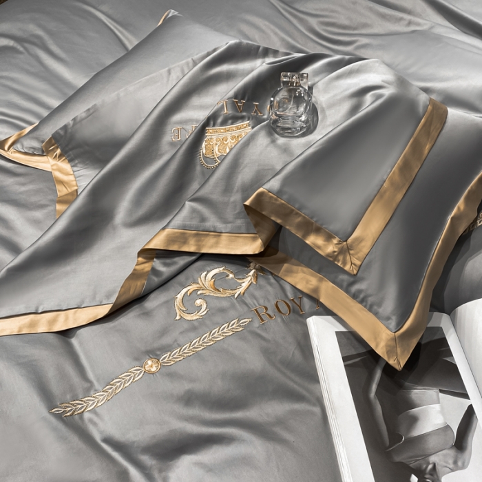 91家纺网 家纺一手货源 找家纺 安妮家居 2021新款皇冠100s长绒棉四件套 高级灰