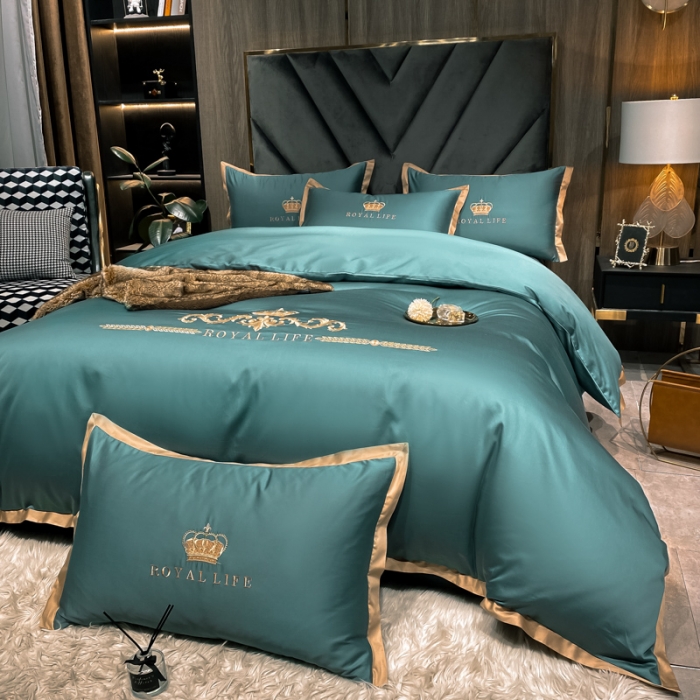 91家纺网 家纺一手货源 找家纺 安妮家居 2021新款皇冠100s长绒棉四件套 浅石蓝