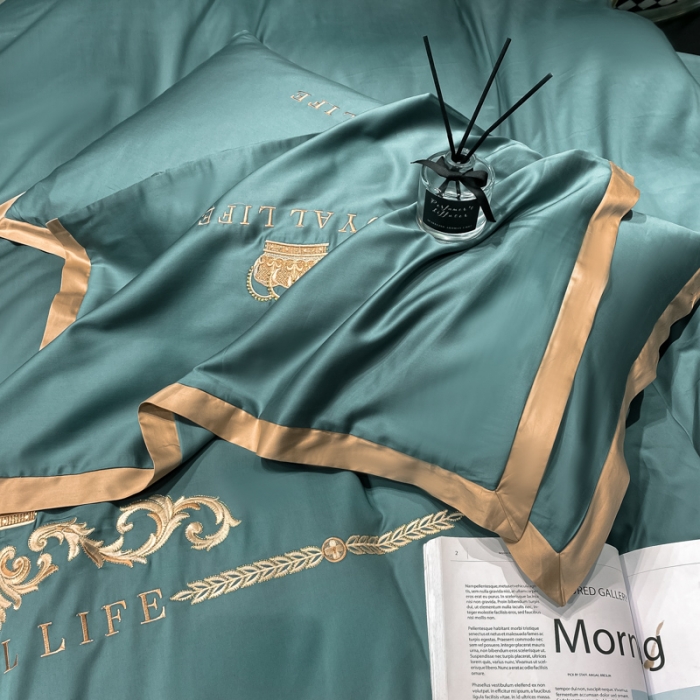 91家纺网 家纺一手货源 找家纺 安妮家居 2021新款皇冠100s长绒棉四件套 浅石蓝