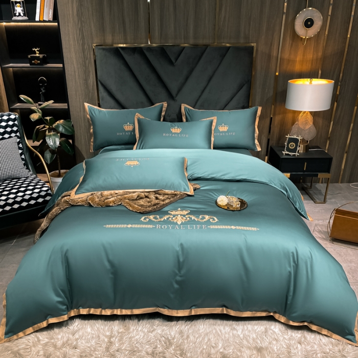 91家纺网 家纺一手货源 找家纺 安妮家居 2021新款皇冠100s长绒棉四件套 浅石蓝