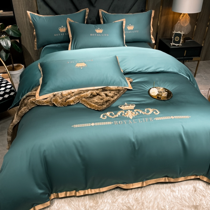 91家纺网 家纺一手货源 找家纺 安妮家居 2021新款皇冠100s长绒棉四件套 浅石蓝