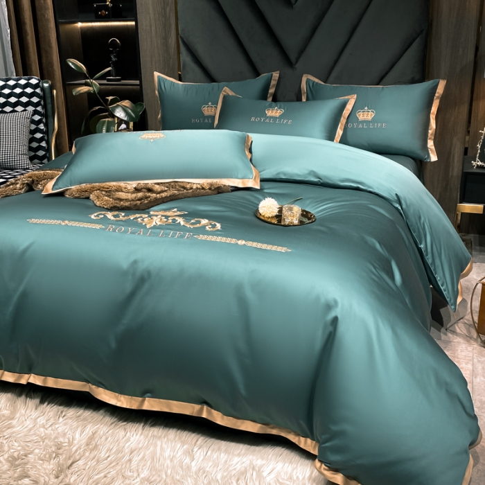 91家纺网 家纺一手货源 找家纺 安妮家居 2021新款皇冠100s长绒棉四件套 浅石蓝