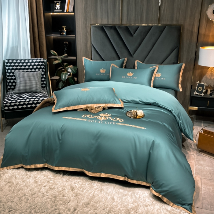 91家纺网 家纺一手货源 找家纺 安妮家居 2021新款皇冠100s长绒棉四件套 浅石蓝