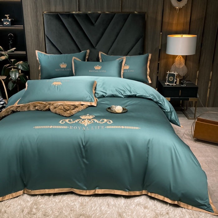 91家纺网 家纺一手货源 找家纺 安妮家居 2021新款皇冠100s长绒棉四件套 浅石蓝