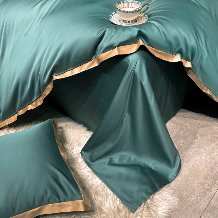 91家纺网 家纺一手货源 找家纺 安妮家居 2021新款皇冠100s长绒棉四件套 浅石蓝