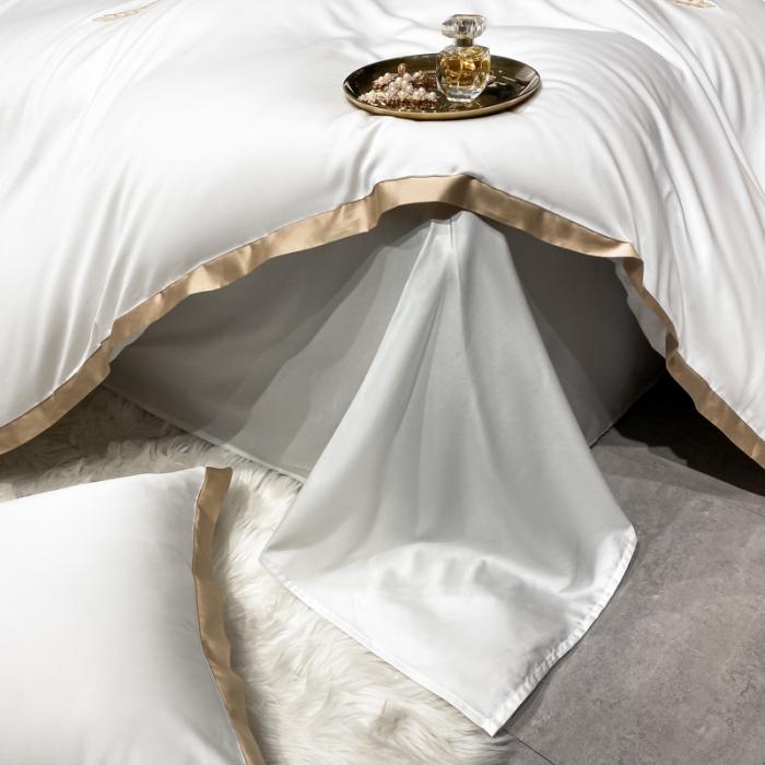 91家纺网 家纺一手货源 找家纺 安妮家居 2021新款皇冠100s长绒棉四件套 轻奢白