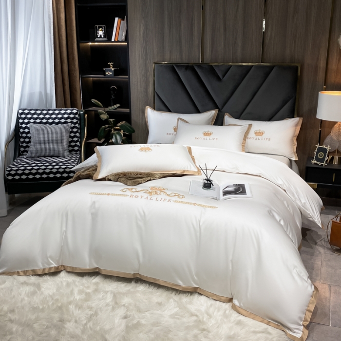 91家纺网 家纺一手货源 找家纺 安妮家居 2021新款皇冠100s长绒棉四件套 轻奢白