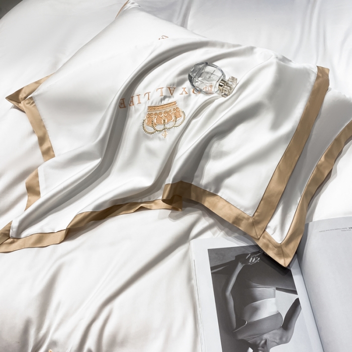 91家纺网 家纺一手货源 找家纺 安妮家居 2021新款皇冠100s长绒棉四件套 轻奢白