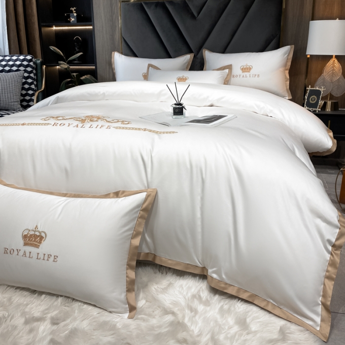 91家纺网 家纺一手货源 找家纺 安妮家居 2021新款皇冠100s长绒棉四件套 轻奢白