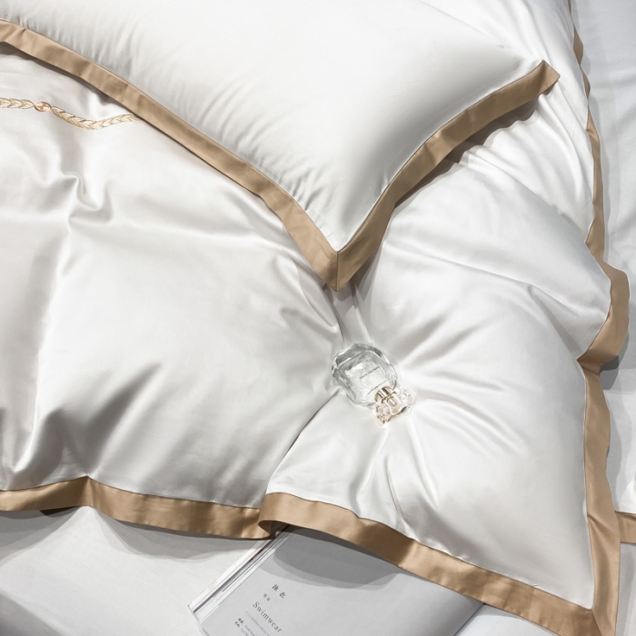 91家纺网 家纺一手货源 找家纺 安妮家居 2021新款皇冠100s长绒棉四件套 轻奢白