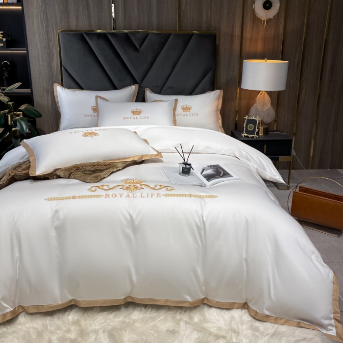 91家纺网 家纺一手货源 找家纺 安妮家居 2021新款皇冠100s长绒棉四件套 轻奢白