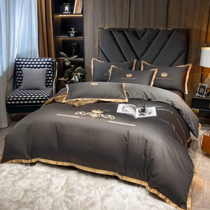 91家纺网 家纺一手货源 找家纺 安妮家居 2021新款皇冠100s长绒棉四件套 绅士灰