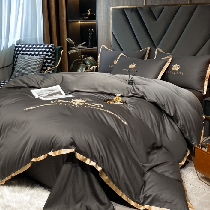 91家纺网 家纺一手货源 找家纺 安妮家居 2021新款皇冠100s长绒棉四件套 绅士灰