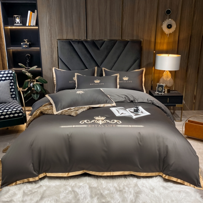 91家纺网 家纺一手货源 找家纺 安妮家居 2021新款皇冠100s长绒棉四件套 绅士灰