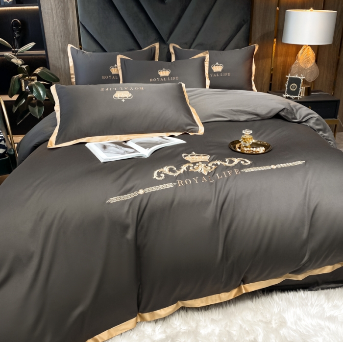 91家纺网 家纺一手货源 找家纺 安妮家居 2021新款皇冠100s长绒棉四件套 绅士灰