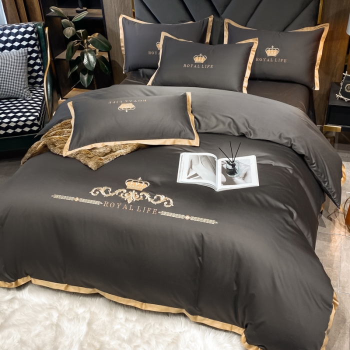 91家纺网 家纺一手货源 找家纺 安妮家居 2021新款皇冠100s长绒棉四件套 绅士灰