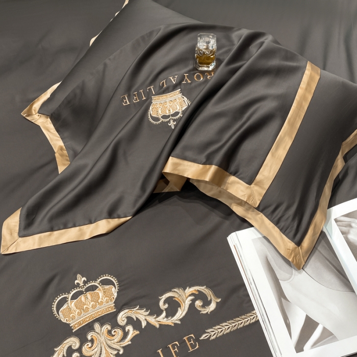 91家纺网 家纺一手货源 找家纺 安妮家居 2021新款皇冠100s长绒棉四件套 绅士灰