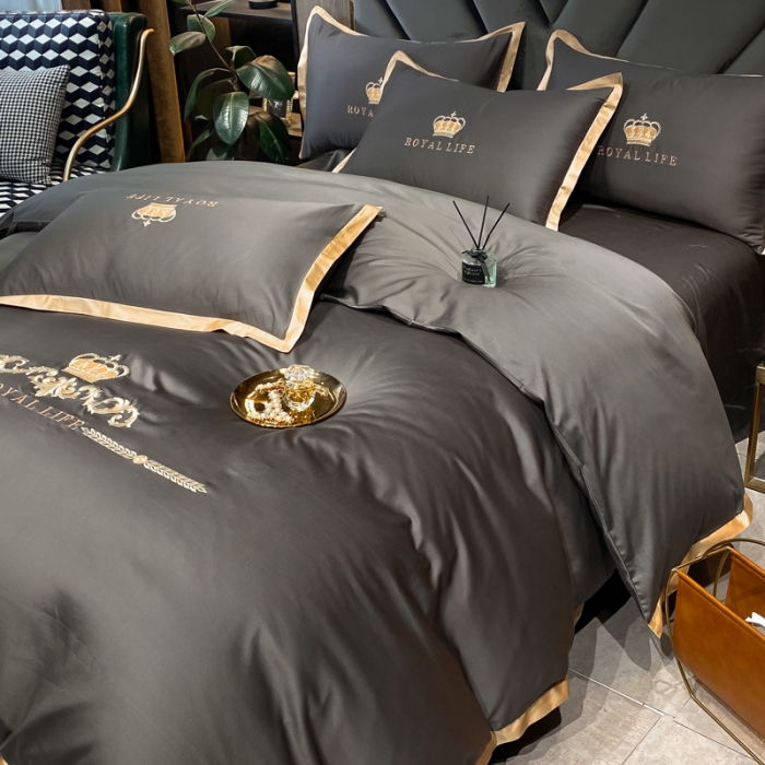 91家纺网 家纺一手货源 找家纺 安妮家居 2021新款皇冠100s长绒棉四件套 绅士灰