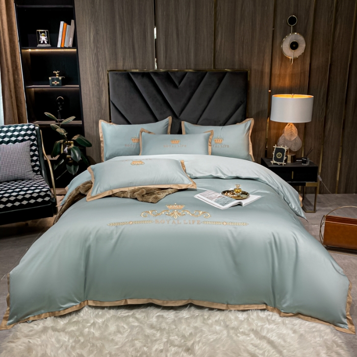 91家纺网 家纺一手货源 找家纺 安妮家居 2021新款皇冠100s长绒棉四件套 雾霾蓝