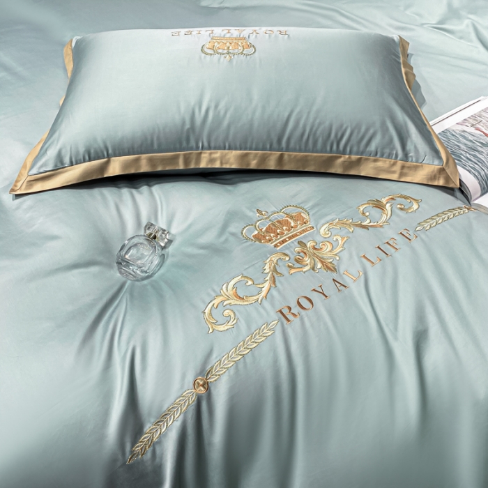 91家纺网 家纺一手货源 找家纺 安妮家居 2021新款皇冠100s长绒棉四件套 雾霾蓝