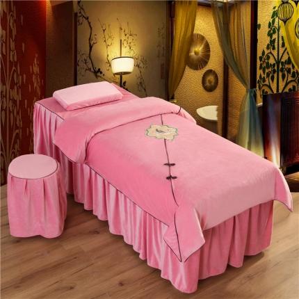 不打烊家纺2021新款水晶绒款美容床罩古韵新生系列粉色