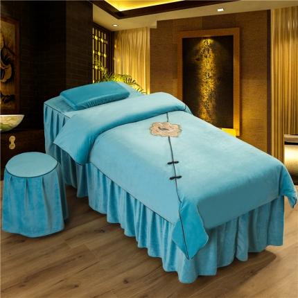 91家纺网 家纺一手货源 找家纺 不打烊家纺 2021新款水晶绒款美容床罩古韵新生系列湖蓝