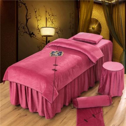 91家纺网 家纺一手货源 找家纺 不打烊家纺 2021新款水晶绒款美容床罩古韵新生系列玫红
