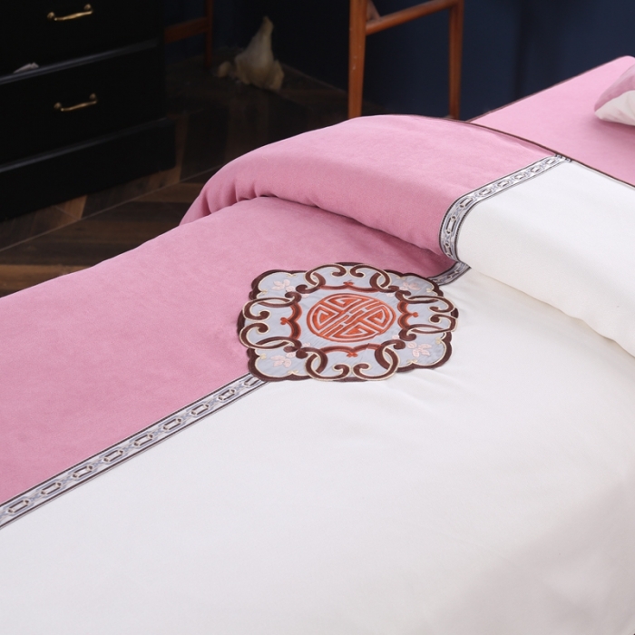 91家纺网 家纺一手货源 找家纺 不打烊家纺2025新款美容床罩四件套国色天香A款粉色