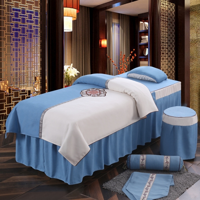 91家纺网 家纺一手货源 找家纺 不打烊家纺 2025新款美容床罩四件套国色天香A款蓝色