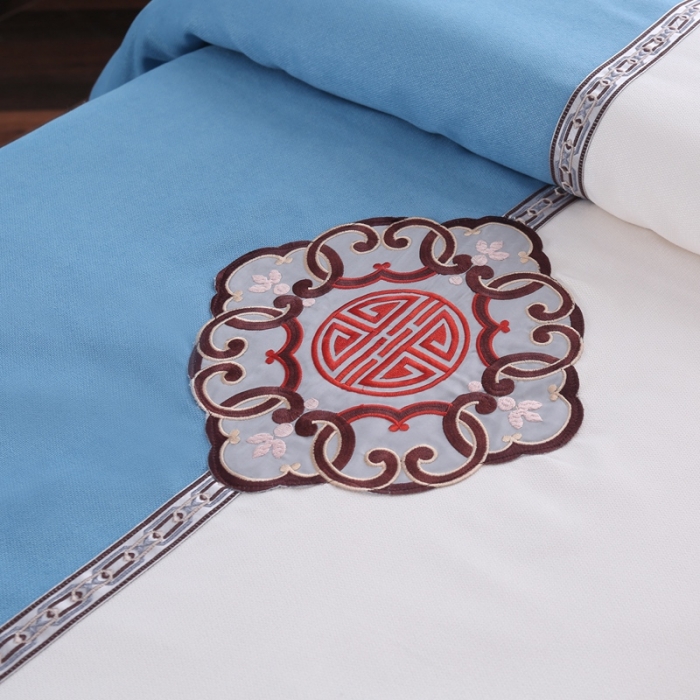 91家纺网 家纺一手货源 找家纺 不打烊家纺 2025新款美容床罩四件套国色天香A款蓝色