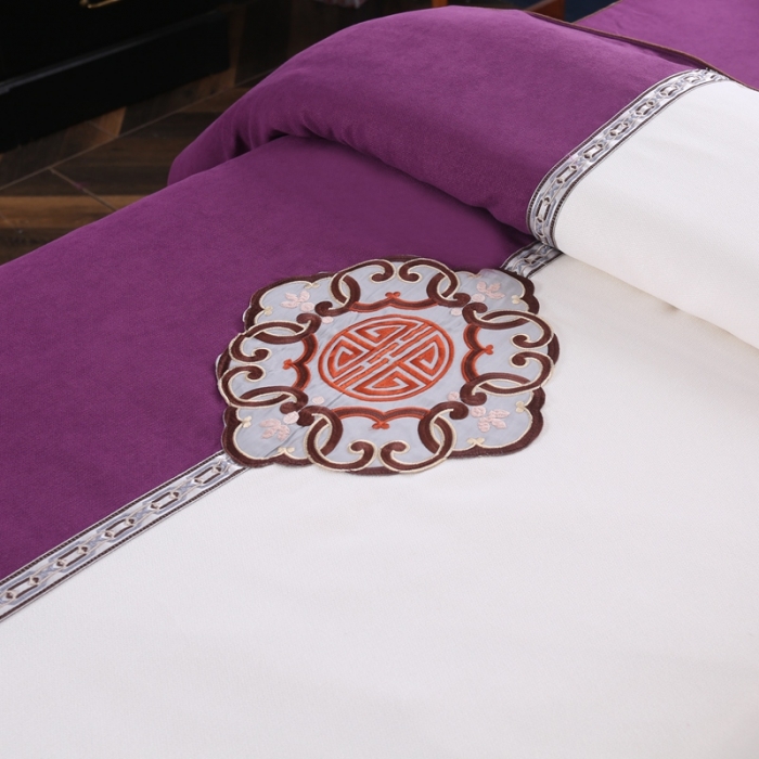 91家纺网 家纺一手货源 找家纺 不打烊家纺 2025新款美容床罩四件套国色天香A款紫色