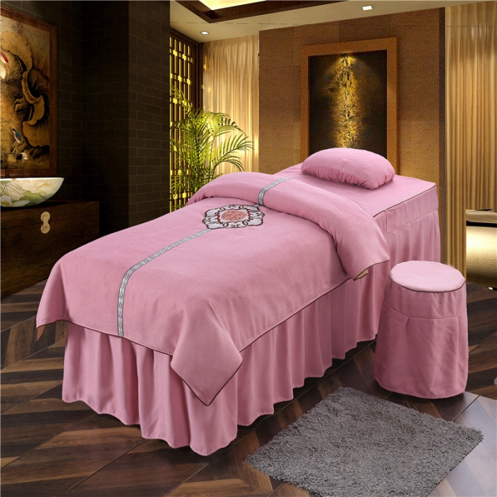 91家纺网 家纺一手货源 找家纺 不打烊家纺2021新款美容床罩四件套国色天香B款粉色