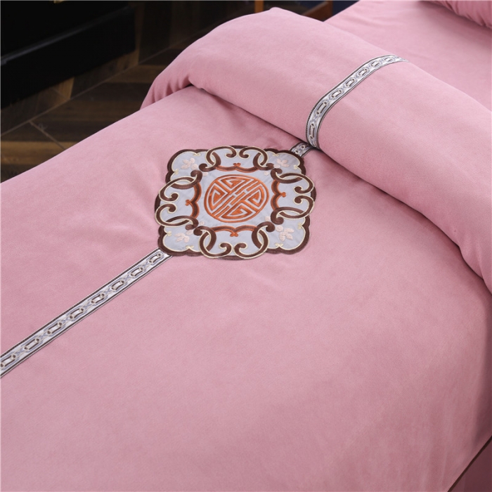 91家纺网 家纺一手货源 找家纺 不打烊家纺2021新款美容床罩四件套国色天香B款粉色