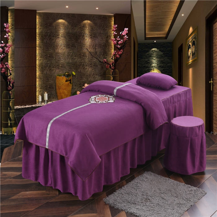 91家纺网 家纺一手货源 找家纺 不打烊家纺 2021新款美容床罩四件套国色天香B款紫色