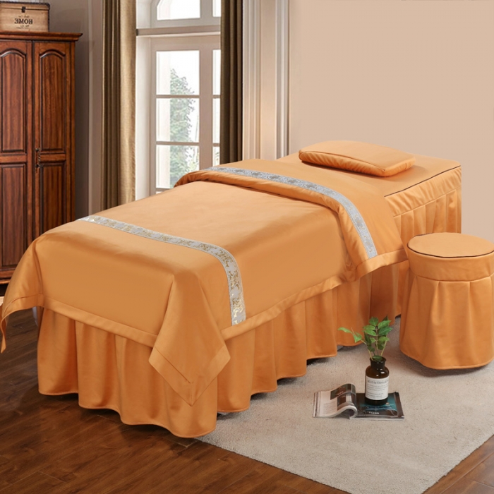 91家纺网 家纺一手货源 找家纺 不打烊家纺  (原春恩家纺) 2025新款美容床罩四件套洛丽塔系列 富贵橙