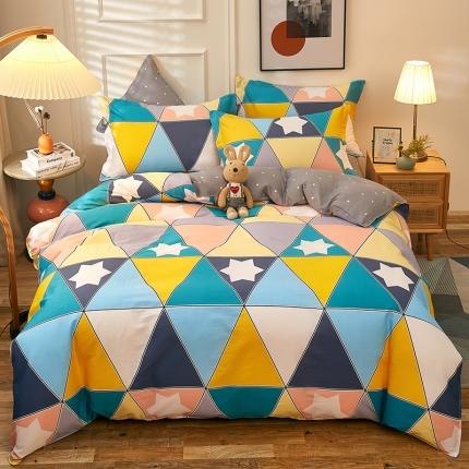 91家纺网 家纺一手货源 找家纺 2025新款13070全棉四件套纯棉三件套无化纤 几何物语