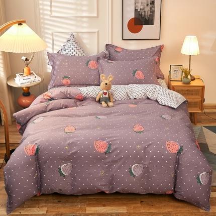 91家纺网 家纺一手货源 找家纺 2025新款13070全棉四件套纯棉三件套无化纤 奶油草莓