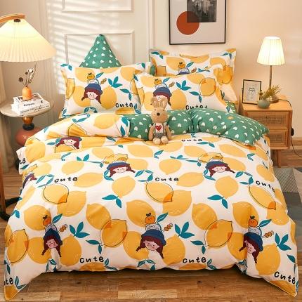 91家纺网 家纺一手货源 找家纺 2025新款13070全棉四件套纯棉三件套无化纤 柠檬女孩