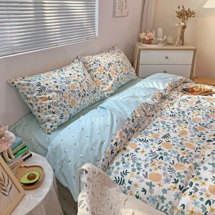 91家纺网 家纺一手货源 找家纺 田野2021新款13372全棉碎花四件套纯棉小清 新清新柠檬